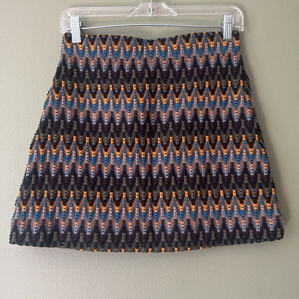 Free People Open Knit Chevron Mod Mini Skirt Buttons 70s 80s Sz S - Picture 7 of 7